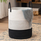 Woven Rope Laundry Hamper Basket by YOUDENOVA, Tall Luandry Basket, Baby Nursery Hamper for Blanket Storage, Clothes Hamper for Laundry in Bedroom-Large-(Dark White, 58L) by YOUDENOVA