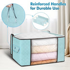90L Large Storage Bags, 6 Pack Clothes Storage Bins Closet Organizers | Foldable Storage Containers, with Reinforced Handle, for Clothing, Blanket, Comforters, Bed Sheets, Pillows and Toys,Blue - Image 3