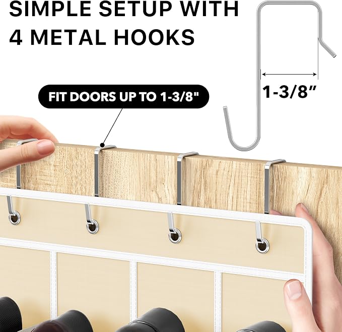 Simple Houseware 24 Pockets Clear Over the Door Shoe Organizer, Beige | 64" x 19", 4 Durable Metal Hooks, 4.3" x 9.5" Pocket Size, Multipurpose - Image 4