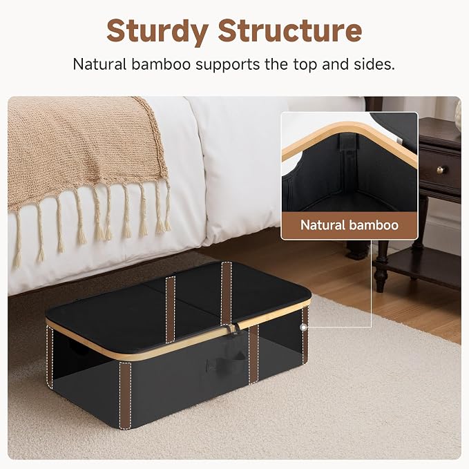 StorageWorks 7" Low Profile Underbed Storage Containers with Bamboo Frame | Strong Frame Resists Sagging, Buckle Flip-Top Lid, Fabric Handles, Foldable Stackable, for Blankets, Sheets, and Clothes - Image 6