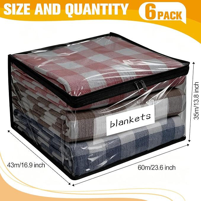 Plastic Storage Bags with Easy-Glide Zipper, Pack of 6, Durable Clear Vinyl Zippered Storage Bags for Clothes Sweaters Comforters Blankets Sheets Bedding (23.6 x 16.9 x 13.8 Inch, Transparent Black) - Image 2