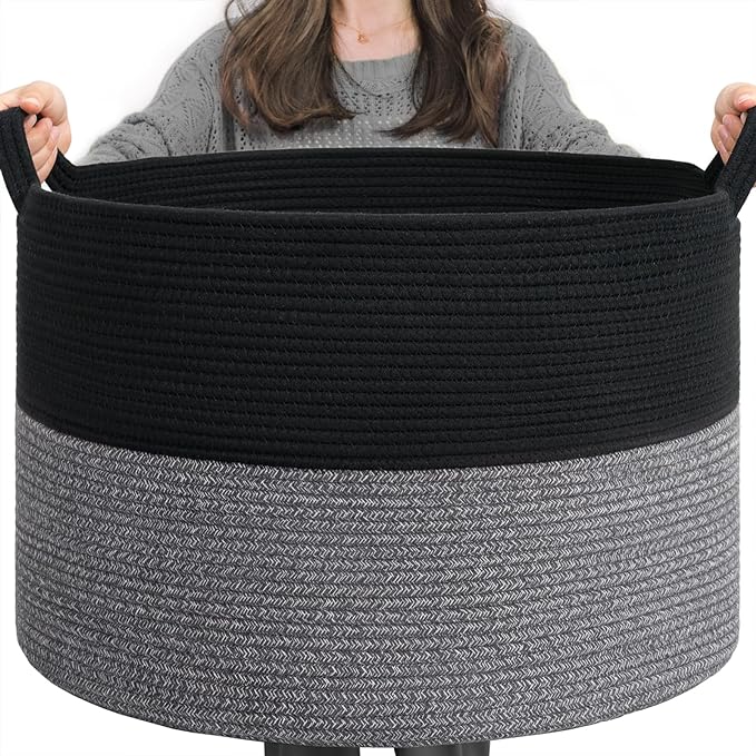 INDRESSME XXXLarge Woven Rope Blanket Basket Living Room Black Grey by INDRESSME