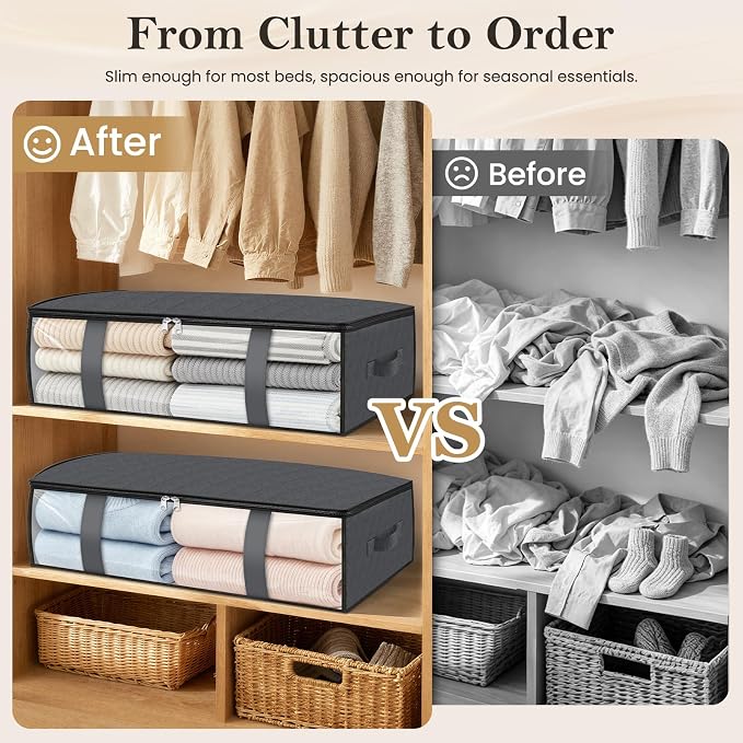 StorageRight Under Bed Storage Bags, 8 Pack, 40L, Gray | Breathable Non-Woven Fabric with a Clear Window and Zippered Top for Clothes, Comforters, Blankets and Seasonal Storage - Image 4
