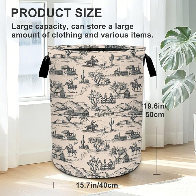 Western Horse Laundry Basket Foldable Oxford Laundry Hamper With Handle For Room Bathroom Bedroom - Image 2