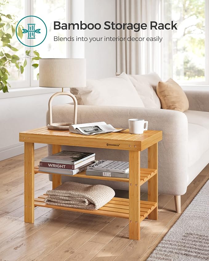 SONGMICS Shoe Rack Bench, 3-Tier Bamboo Shoe Storage Organizer, Entryway Bench, Holds Up to 286 lb, 11.3 x 27.6 x 17.8 Inches, for Entryway Bathroom Bedroom, Natural ULBS04N | Shoe Storage Organizer, Holds Up to 286.6 lb, Natural, BAMBOU Collection ULB... - Image 8