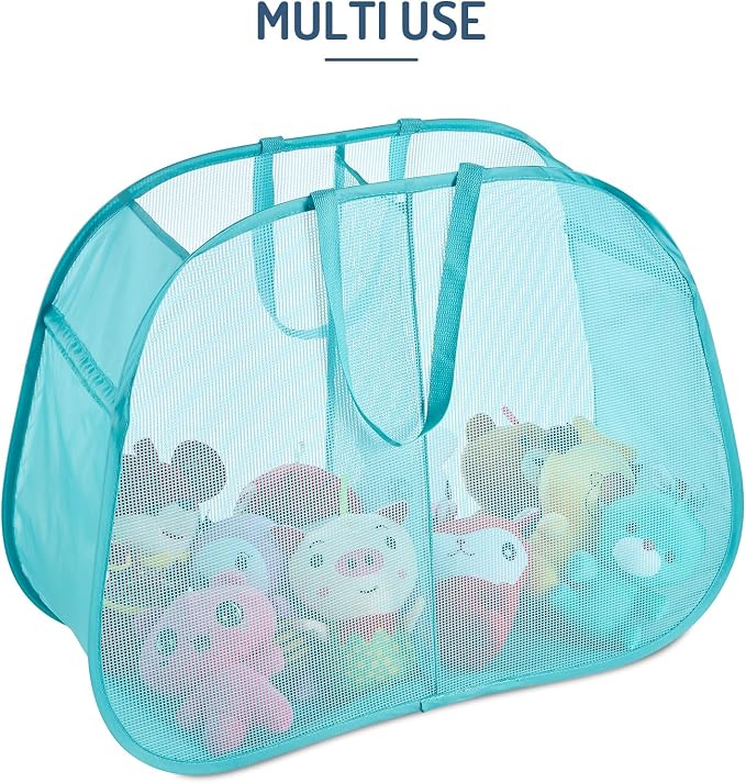 Seiritex Mesh Popup Laundry Hamper 2 Compartment, Collapsible Laundry Sorter Basket Foldable Hamper for Clothes, College Dorm, Travel (Turquoise Blue) - Image 3