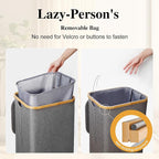 Foluck Large Laundry Hamper, 75L Waterproof Laundry Basket with Lid and Removable Bag, Collapsible Tall Clothes Hamper with Bamboo Handles for Clothes Toys in Dorm Bedroom Bathroom, Grey - Image 3