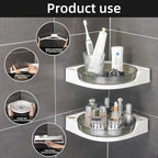 akinbas Corner Shower 2 Tier Caddy Lazy Susan Organizer 360 Rotating Corner Shelf Wall Mounted with No Drilling Shelves for Bathroom Dorm and Kitchen (Black) - Image 2