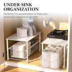 Simple Houseware Wired Stackable Under Sink Cabinet Sliding Basket, White - Image 6