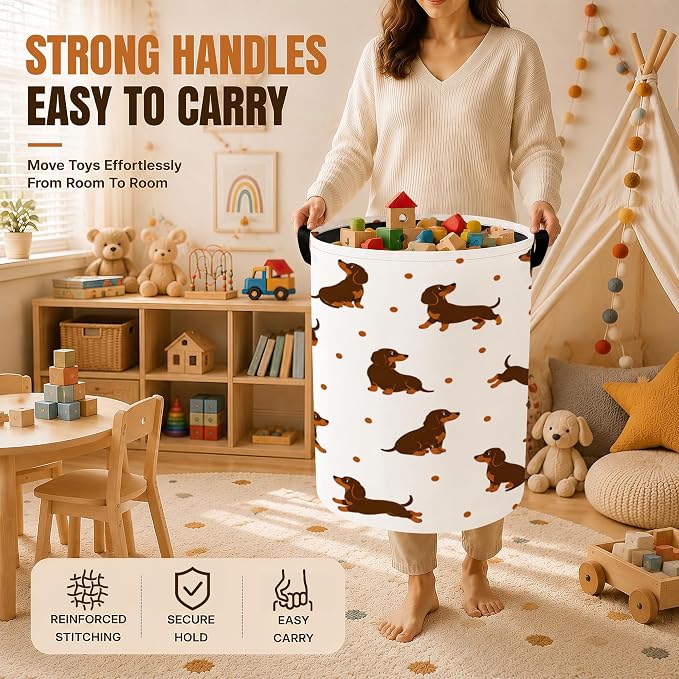 Dachshund Foldable Laundry Hamper with Handles,Cute Dog Oxford Clothes Storage Basket, Portable Laundry Basket Organizer for Laundry Room Bedroom Bathroom Dorm,20.8x16 Inch - Image 4