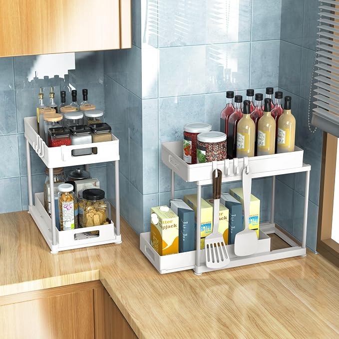 2 Pack Under Sink Organizer with Double Pull-Out Drawer, White - Image 5