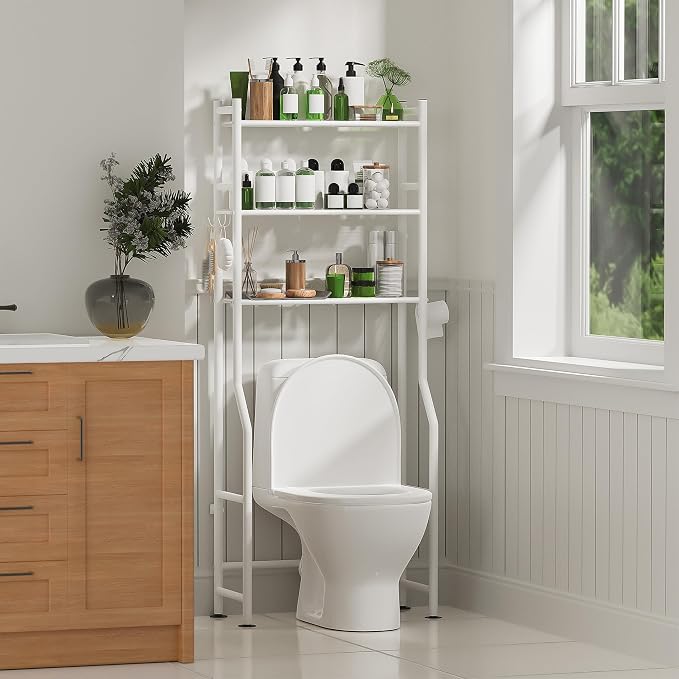 3-Tier Over Toilet Storage, Anti-Tip, 64" H, White - Image 8
