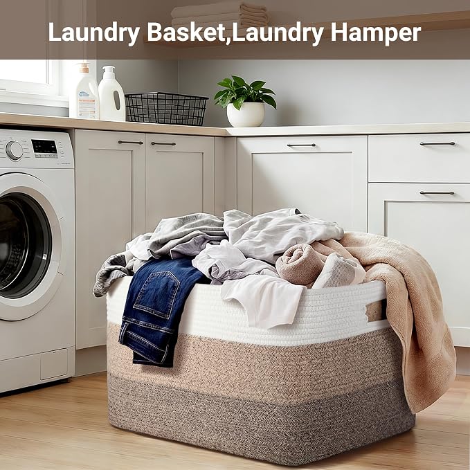 75L Laundry Basket Hamper,Gradient Brown/White, 22"x17"x12" - Image 6