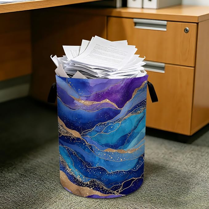 Marble Laundry Basket Foldable Laundry Hamper With Handles Clothes Storage Bucket Organizer Laundry Bag For Bedroom Bathroom Laundry Storage 19.6 x 15.7 - Image 7