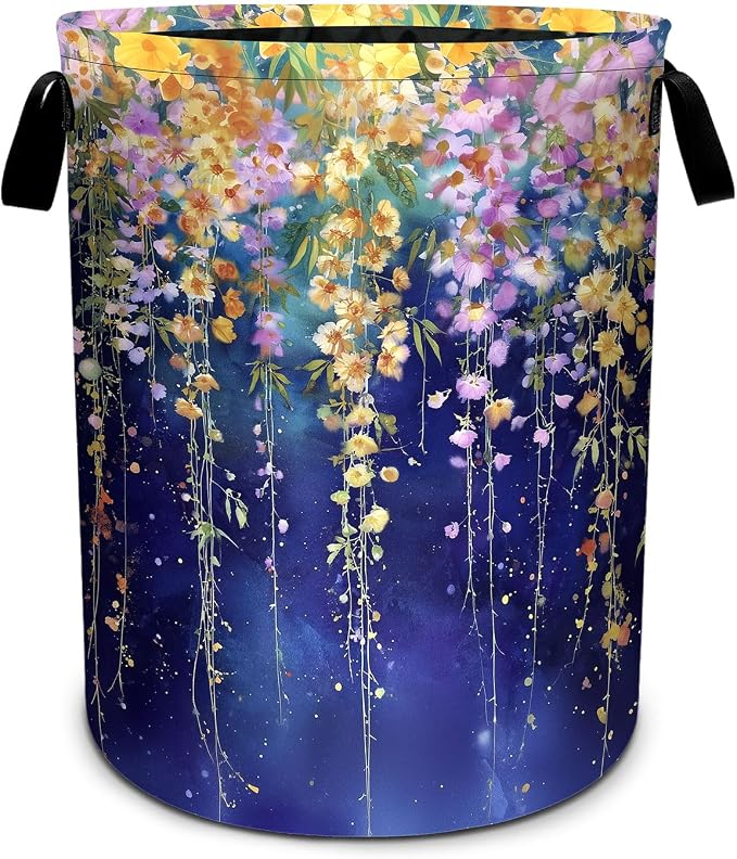Flower Purple Laundry Basket Foldable Laundry Hamper With Handles Clothes Storage Bucket Organizer Laundry Bag For Bedroom Bathroom Laundry Storage 19.6 x 15.7 by WtallasiSei