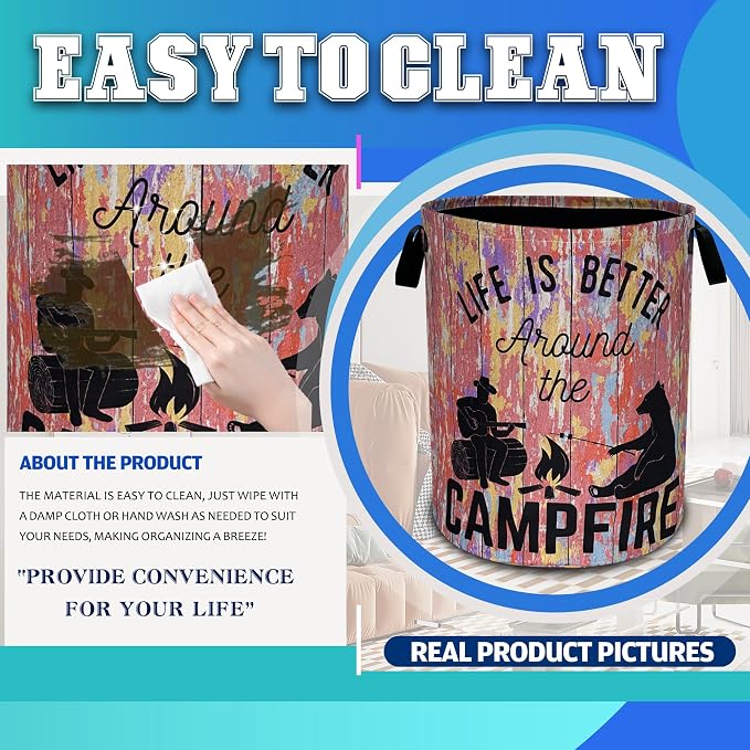 Life Is Better Around The Campfire Laundry Basket Oxford Cloth 18.9x16.5 In - Image 8