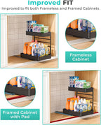 EVERIE Height Adjustable 2 Tier Metal Pull Out Slide Shelf Organizer for Under Sink Cabinets in Kitchen, Bathroom, with Snap-on Top Tray, 16" Deep (Black, 2 Sets) - Image 9