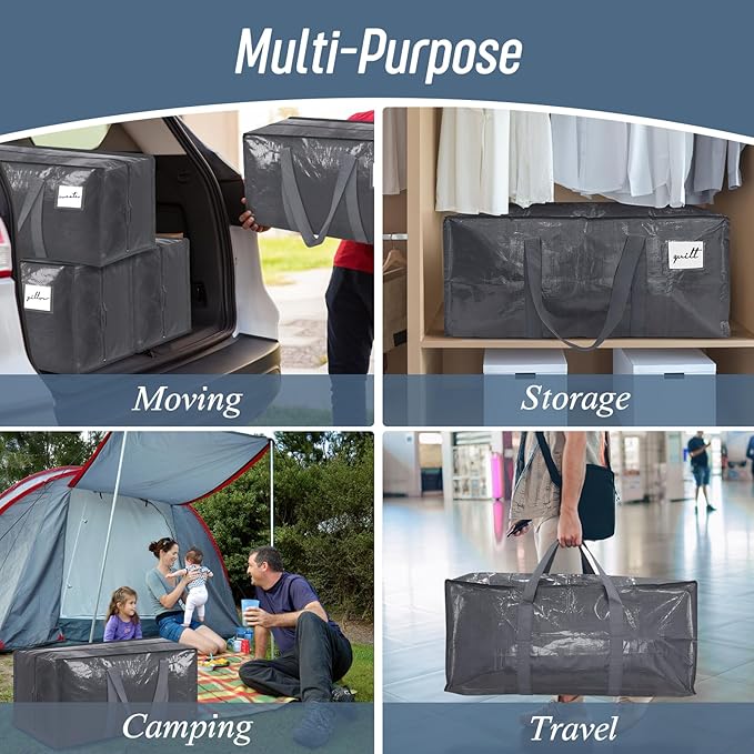 6 Pack Extra Heavy Duty Large Moving Bags with Strong Zipper, Gray | Comfortable Handles, Sturdy & Durable Clothes Storage Bags Totes Bins, Blue Packing Moving Boxes for College Supplies - Image 7