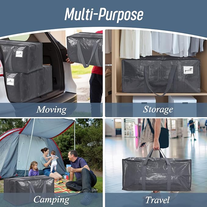 12 Pack Extra Heavy Duty Large Moving Bags with Strong Zipper, Gray | Comfortable Handles, Sturdy & Durable Clothes Storage Bags Totes Bins, Blue Packing Moving Boxes for College Supplies - Image 7