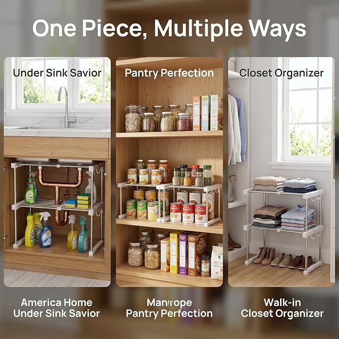 BLULEE Expandable Under Sink Organizer, No-Drill Adjustable Shelf - Image 2