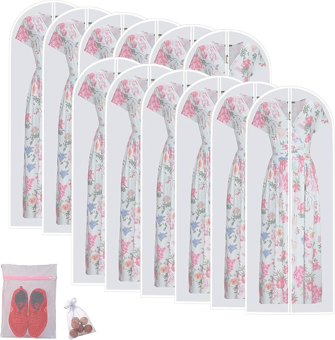 Garment Bags (set of 12) for Wedding Dress Garment Bag Closet Cover for Open Closet Clothes Storage Bag with Zipper Gown Garment Bag for Long Dresses by HomeClean