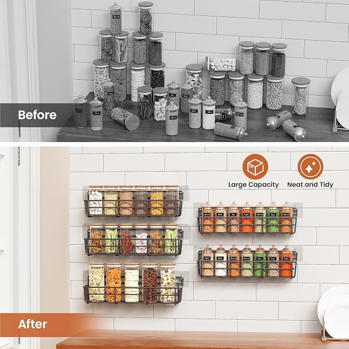 Mystozer Spice Rack wall mounted 6 Pack, Space-Saving Spice Organizer for Spice Jars and Seasonings,Screw or Adhesive Hanging Spice Rack Organizer for Your Kitchen Cabinet,or Pantry Door - Image 5