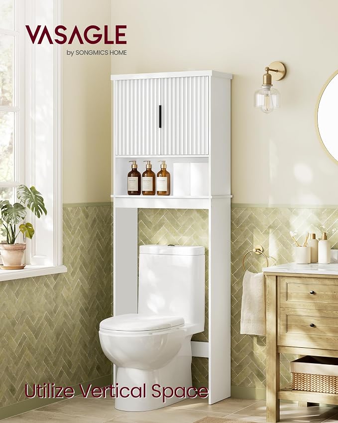 VASAGLE Over The Toilet Storage Cabinet, Doors, Adjustable Shelf, 23.6''W - Image 3