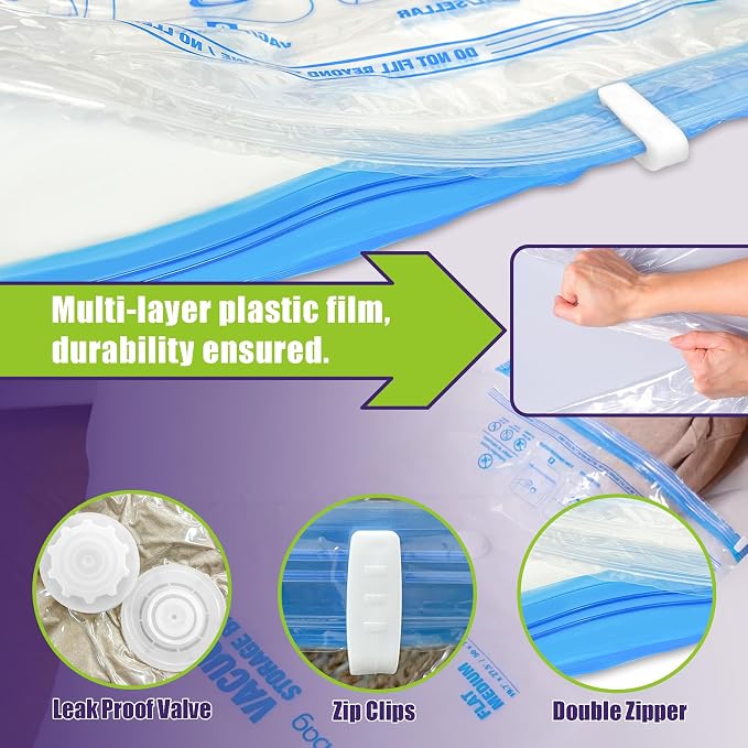 HIBAG Vacuum Storage Bags with Electric Pump, Vacuum Seal Bags for Clothing, Pillows, Blanket Bedding Comforters, 20 pack - Image 7