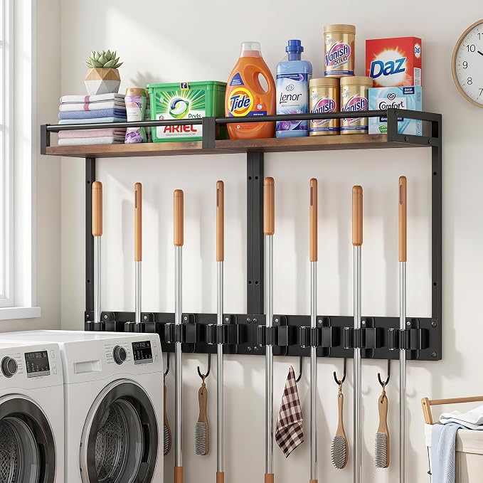 Broom Holder Wall Mount with Shelf, 15.7" Wx6.7 Dx15.7 H, 2 Packs - Image 4