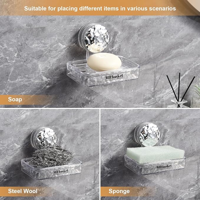 Soap Dish Holder Suction Cup, Wall Mounted Self Draining Soap Case & Sponge Rack, No Drilling Suction Bar Soap Holder for Bathroom, Kitchen Sink - Image 8