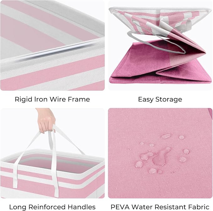 HomeHacks 2 Pack Large Laundry Baskets, Laundry Hampers Bags (Pink 75Lx2) | Waterproof, Freestanding, Collapsible Clothes Hamper with Reinforced Handles in Laundry Room, Dorm, Bathroom, Bedroom - Image 2