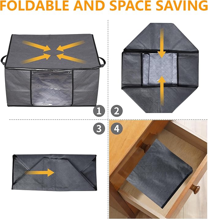 90L Large Blanket Storage Bags, 8 Pack Clothes Storage Bag Comforter Storage Bin with Reinforced Handle and Lid Foldable Closet Organizer and Storage Containers for Bedding Sheets and Duvet - Image 8