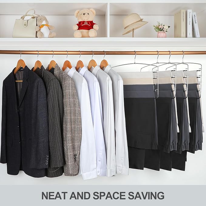 TOPIA HANGER Pant Hangers Space Saving 3 Pack with Non Slip 5 Tiers Hangers | 80% Space Saving Closet Storage Orgainzer, 360° Swivel Hook, Stainless Steel Non Slip 5 Tier Swing Arm for Pant Trouser Jean - Image 5