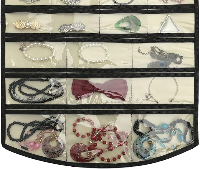 BB Brotrade Hanging Jewelry Organizer,Accessories Organizer,74 Pocket Organizer for Holding Jewelries (Beige-74 Pocket) - Image 4