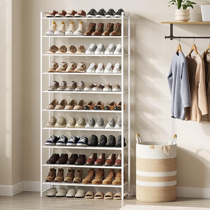 Nunsino Shoe Rack for Closet, Metal Shoe Organizer, 10 Tier Garage Shoe Rack Max Holds 50 Pairs,Shoe Storage Shelf,Entryway,White - Image 2