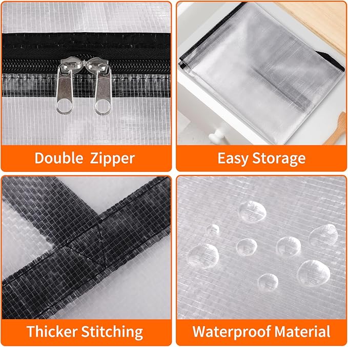 TasticTotes 6 Pack Clear Storage Bags for Comforter, Clothes & Bedding, 40L | Plastic Blanket Storage with Zipper & Handle, Foldable Moving Bags, Closet Organizer and Under-Bed Storage Containers - Image 3