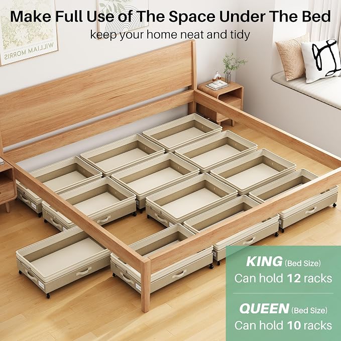 Kitstorack 2Pack Height-adjustable Under Bed Storage with Wheels, Under Bed Storage Containers,Under Bed Shoe Storage Organizer with Clear Window&Label, Suitable for Clothes Storage, Beige & Linen - Image 8