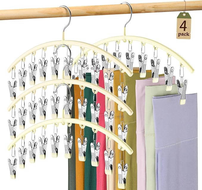 Volnamal Legging Organizer for Closet,4 Pack Metal Yoga Pants Hangers,Ivory | Clothes Hanger w/10 Clips Hold 40 Leggings,Space Saving Hanging Closet Organizer College Dorm Essentials Apartment Essential by Volnamal