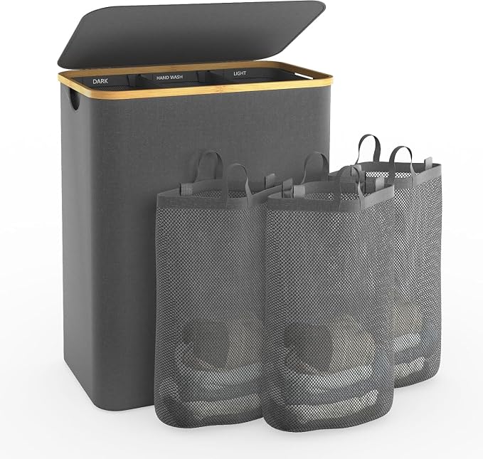 Hampers for Laundry Basket with Lid, 145L Large Laundry Hamper 3 Section by Bathola