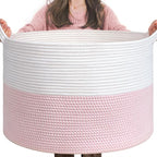 INDRESSME XXXLarge Woven Rope Blanket Basket Living Room Pink, 90L by INDRESSME