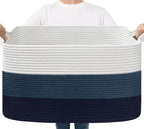 Goodpick Large Woven Rope Blanket Basket, Rectangle, Light Blue by Goodpick