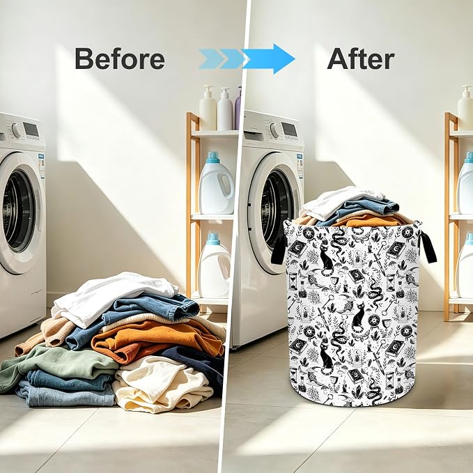 Goth Cat Laundry Basket Foldable Oxford Laundry Hamper With Handle For Room Bathroom Bedroom - Image 6