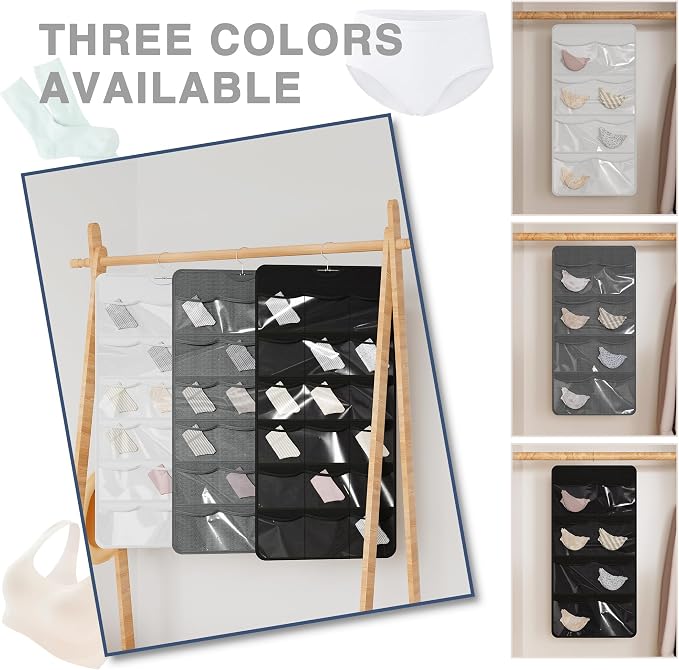 26-Pocket Hanging Closet Organizer for Socks and Underwear, White - Image 6