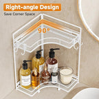 VITVITI 2-Tier Corner Bathroom Counter Organizer, Bathroom Countertop Organizer Storage for Sink, Metal Mesh Makeup Organizer for Vanity Countertop Kitchen with Hooks,White - Image 3