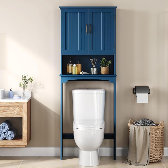 Yaheetech Over the Toilet Storage Cabinet, Bathroom Organizer, Navy Blue - Image 2