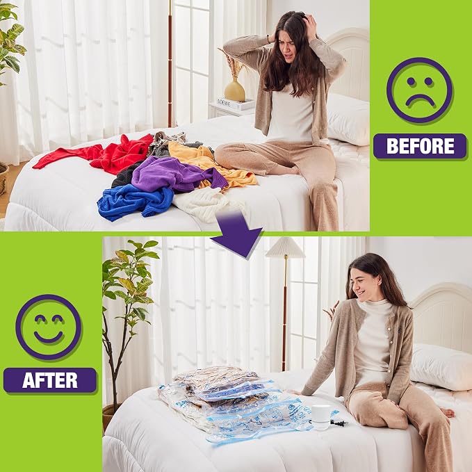 HIBAG Vacuum Storage Bags with Electric Pump, Vacuum Seal Bags for Clothing, Pillows, Blanket Bedding Comforters, 20 pack - Image 5