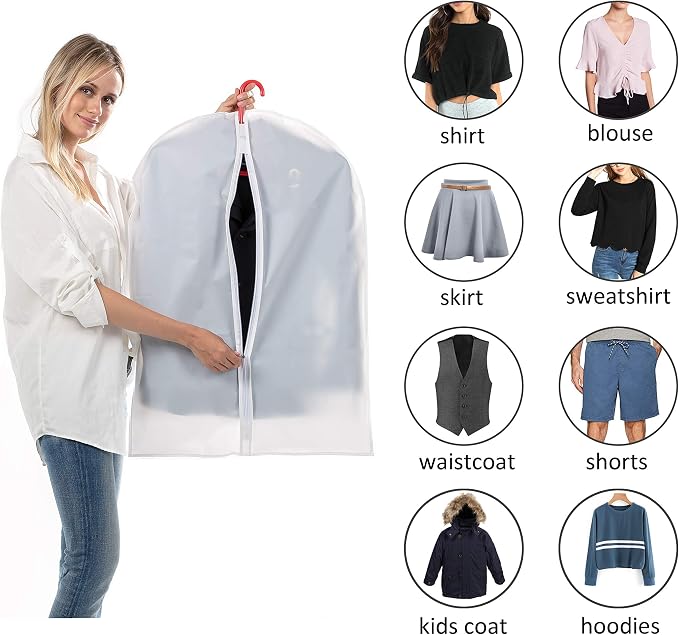 MsKitchen 6 Pack Short Garment Bags (24x31") - Dustproof Covers for Kids Clothes - Durable PEVA Storage Bags with Sturdy Zipper for Dance Costumes, Tops & Folded Pants (Translucent) - Image 4