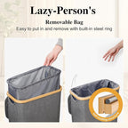 Foluck Slim Laundry Hamper, 60L Waterproof Narrow Laundry Basket with Lid and Removable Bag, Collapsible Tall Clothes Hamper with Bamboo Handles for Clothes Toys in Dorm Bedroom Bathroom, Grey - Image 3