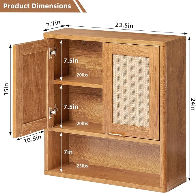 LEYAOYAO Rattan Bathroom Wall Storage Cabinet, Boho Medicine Cabinet - Image 2