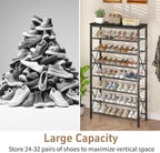 8 Tier Shoe Rack for Closet, Tall Shoe Storage for 32 Pairs, Adjustable Shoe Organizer for Front Door Entrance Bedroom Garage, Black - Image 8